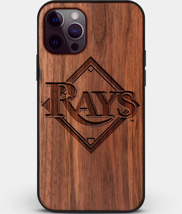 Custom Carved Wood Tampa Bay Rays iPhone 12 Pro Case | Personalized Walnut Wood Tampa Bay Rays Cover, Birthday Gift, Gifts For Him, Monogrammed Gift For Fan | by Engraved In Nature