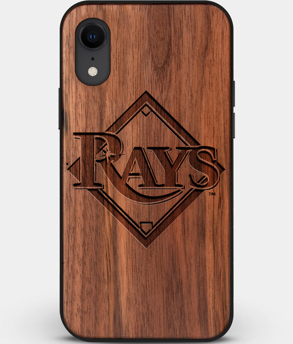 Custom Carved Wood Tampa Bay Rays iPhone XR Case | Personalized Walnut Wood Tampa Bay Rays Cover, Birthday Gift, Gifts For Him, Monogrammed Gift For Fan | by Engraved In Nature