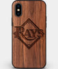 Custom Carved Wood Tampa Bay Rays iPhone X/XS Case | Personalized Walnut Wood Tampa Bay Rays Cover, Birthday Gift, Gifts For Him, Monogrammed Gift For Fan | by Engraved In Nature