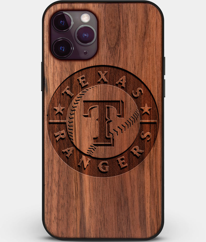 Custom Carved Wood Texas Rangers iPhone 11 Pro Case | Personalized Walnut Wood Texas Rangers Cover, Birthday Gift, Gifts For Him, Monogrammed Gift For Fan | by Engraved In Nature