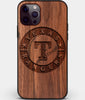 Custom Carved Wood Texas Rangers iPhone 12 Pro Case | Personalized Walnut Wood Texas Rangers Cover, Birthday Gift, Gifts For Him, Monogrammed Gift For Fan | by Engraved In Nature