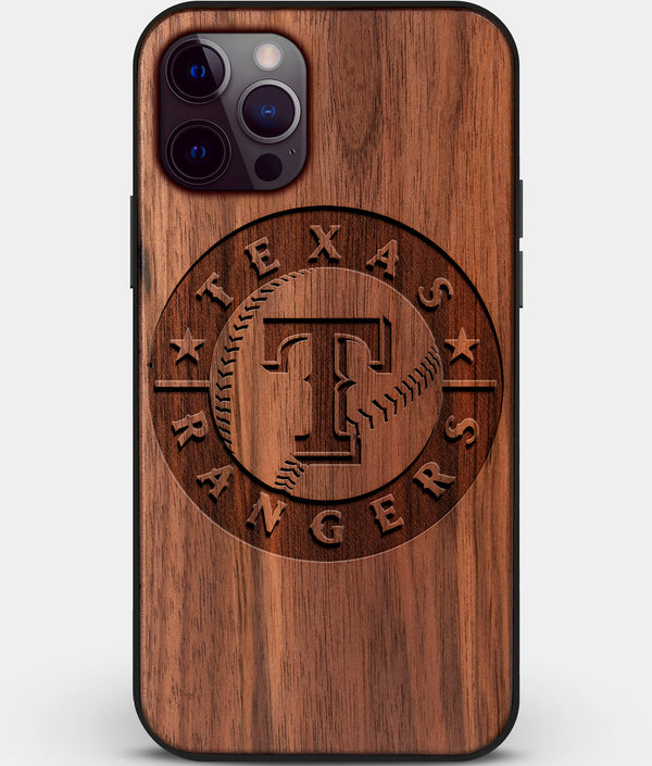 Custom Carved Wood Texas Rangers iPhone 12 Pro Max Case | Personalized Walnut Wood Texas Rangers Cover, Birthday Gift, Gifts For Him, Monogrammed Gift For Fan | by Engraved In Nature