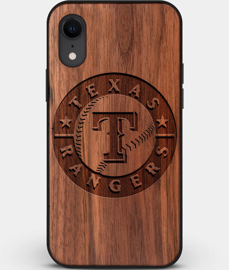Custom Carved Wood Texas Rangers iPhone XR Case | Personalized Walnut Wood Texas Rangers Cover, Birthday Gift, Gifts For Him, Monogrammed Gift For Fan | by Engraved In Nature