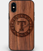 Custom Carved Wood Texas Rangers iPhone XS Max Case | Personalized Walnut Wood Texas Rangers Cover, Birthday Gift, Gifts For Him, Monogrammed Gift For Fan | by Engraved In Nature