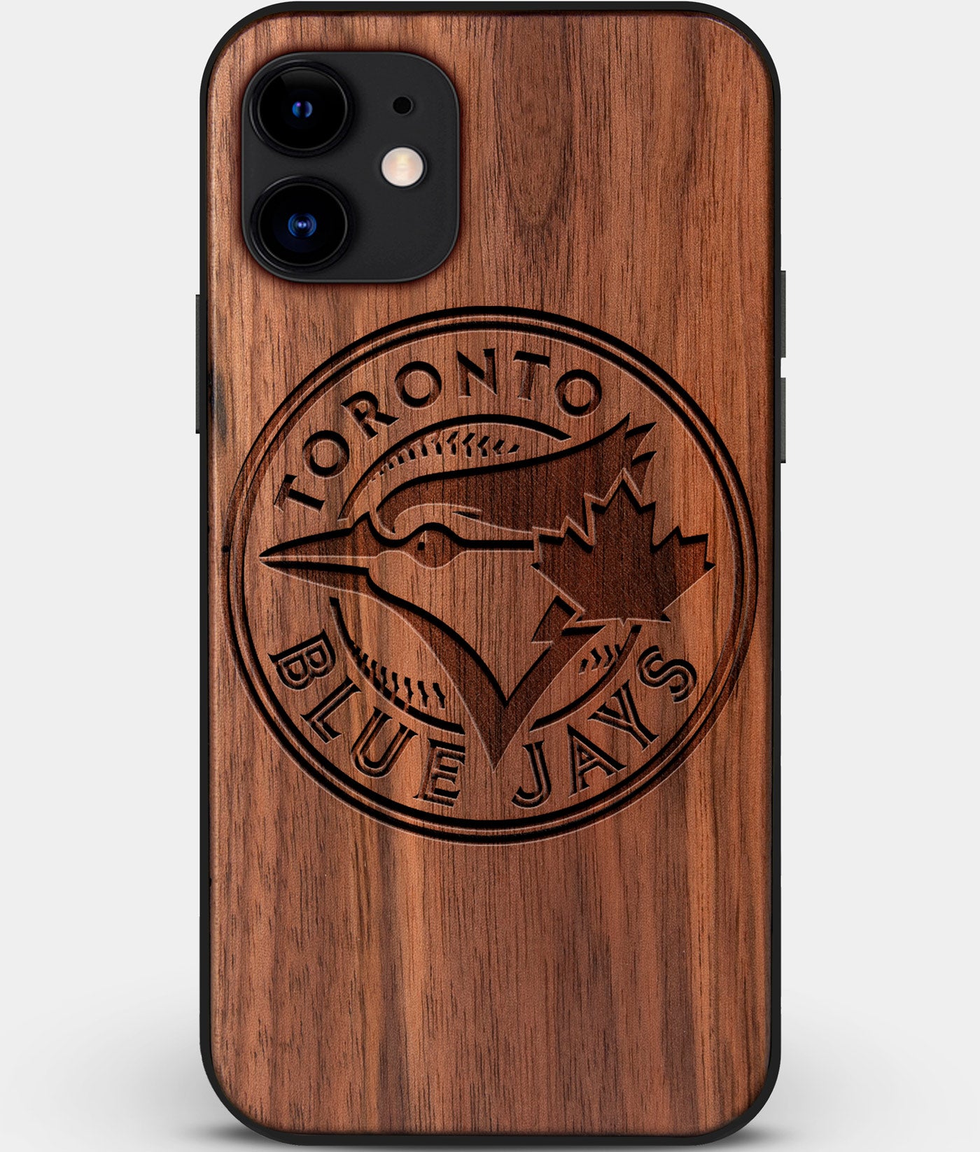 Custom Carved Wood Toronto Blue Jays iPhone 11 Case | Personalized Walnut Wood Toronto Blue Jays Cover, Birthday Gift, Gifts For Him, Monogrammed Gift For Fan | by Engraved In Nature