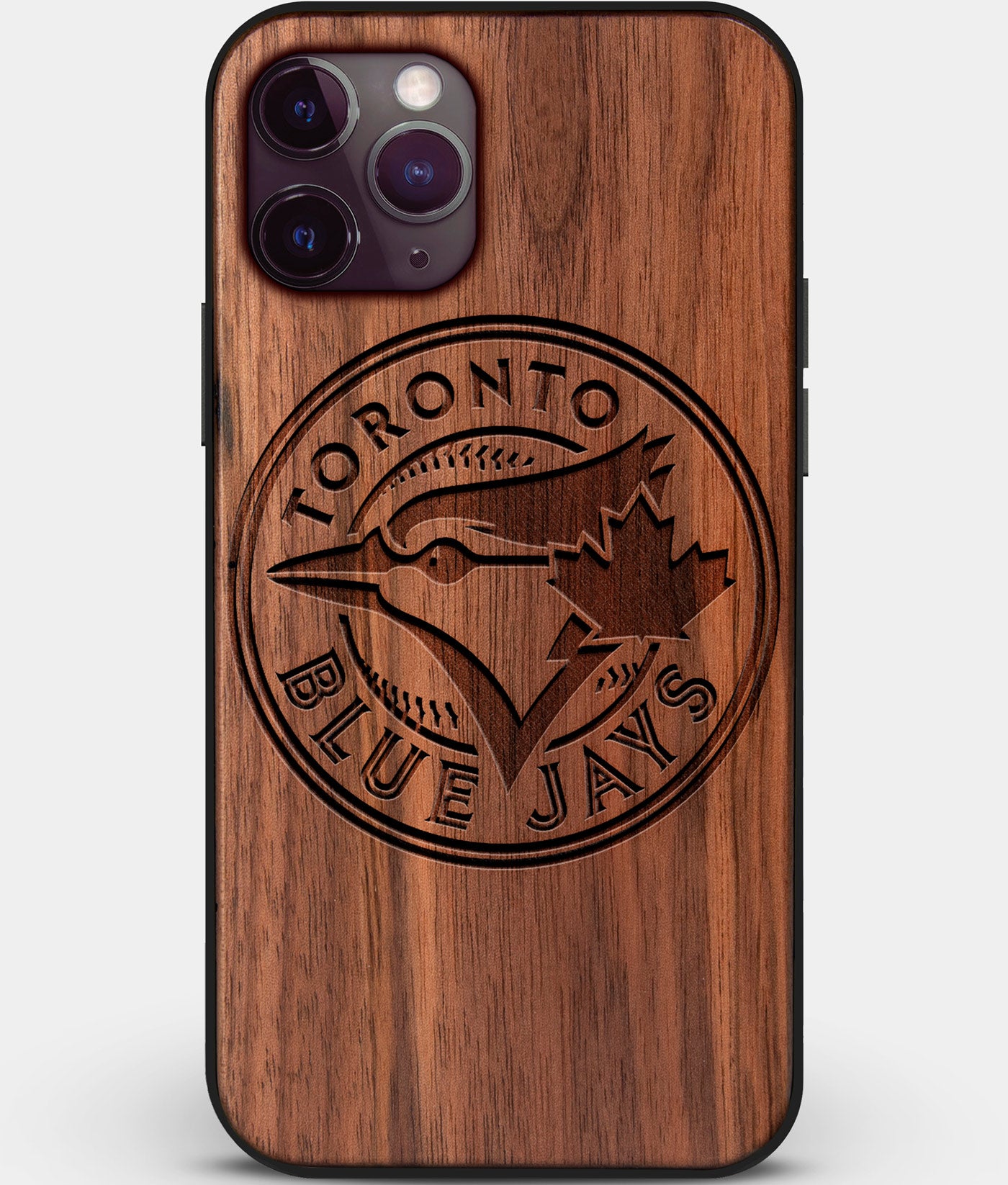 Custom Carved Wood Toronto Blue Jays iPhone 11 Pro Case | Personalized Walnut Wood Toronto Blue Jays Cover, Birthday Gift, Gifts For Him, Monogrammed Gift For Fan | by Engraved In Nature