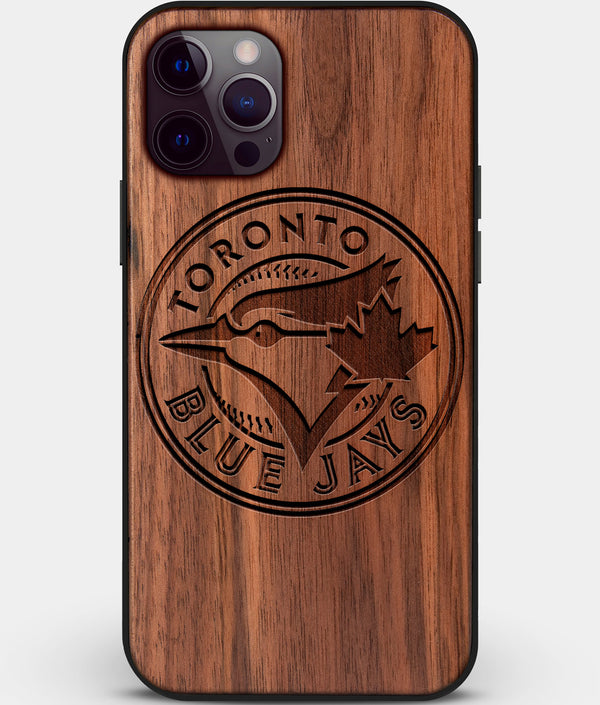 Custom Carved Wood Toronto Blue Jays iPhone 12 Pro Case | Personalized Walnut Wood Toronto Blue Jays Cover, Birthday Gift, Gifts For Him, Monogrammed Gift For Fan | by Engraved In Nature