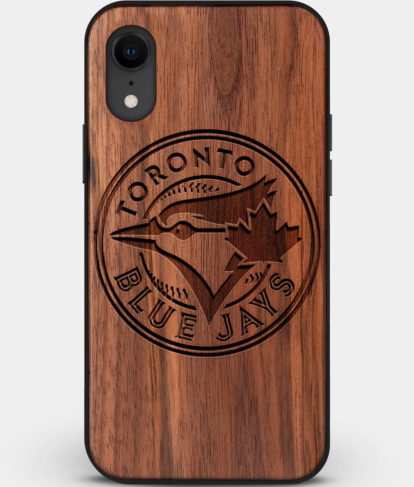 Custom Carved Wood Toronto Blue Jays iPhone XR Case | Personalized Walnut Wood Toronto Blue Jays Cover, Birthday Gift, Gifts For Him, Monogrammed Gift For Fan | by Engraved In Nature