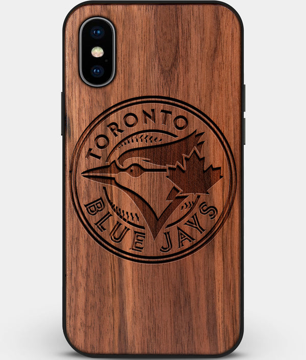 Custom Carved Wood Toronto Blue Jays iPhone X/XS Case | Personalized Walnut Wood Toronto Blue Jays Cover, Birthday Gift, Gifts For Him, Monogrammed Gift For Fan | by Engraved In Nature