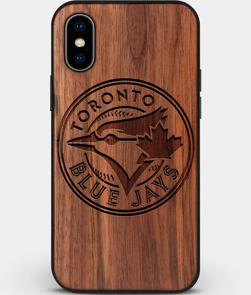 Custom Carved Wood Toronto Blue Jays iPhone XS Max Case | Personalized Walnut Wood Toronto Blue Jays Cover, Birthday Gift, Gifts For Him, Monogrammed Gift For Fan | by Engraved In Nature