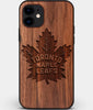 Custom Carved Wood Toronto Maple Leafs iPhone 11 Case | Personalized Walnut Wood Toronto Maple Leafs Cover, Birthday Gift, Gifts For Him, Monogrammed Gift For Fan | by Engraved In Nature