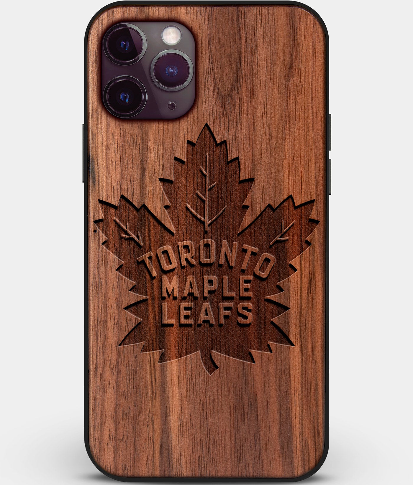 Custom Carved Wood Toronto Maple Leafs iPhone 11 Pro Case | Personalized Walnut Wood Toronto Maple Leafs Cover, Birthday Gift, Gifts For Him, Monogrammed Gift For Fan | by Engraved In Nature