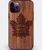 Custom Carved Wood Toronto Maple Leafs iPhone 12 Pro Case | Personalized Walnut Wood Toronto Maple Leafs Cover, Birthday Gift, Gifts For Him, Monogrammed Gift For Fan | by Engraved In Nature