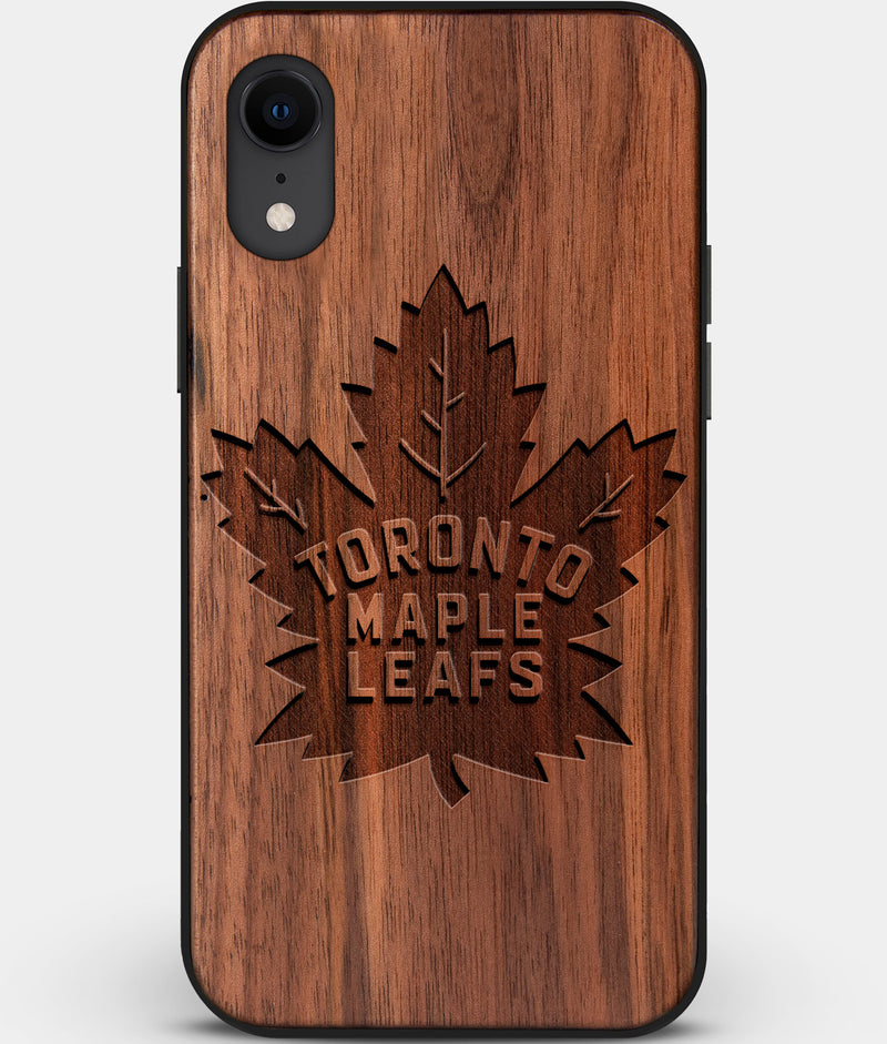 Custom Carved Wood Toronto Maple Leafs iPhone XR Case | Personalized Walnut Wood Toronto Maple Leafs Cover, Birthday Gift, Gifts For Him, Monogrammed Gift For Fan | by Engraved In Nature