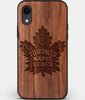 Custom Carved Wood Toronto Maple Leafs iPhone XR Case | Personalized Walnut Wood Toronto Maple Leafs Cover, Birthday Gift, Gifts For Him, Monogrammed Gift For Fan | by Engraved In Nature