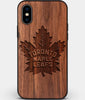 Custom Carved Wood Toronto Maple Leafs iPhone X/XS Case | Personalized Walnut Wood Toronto Maple Leafs Cover, Birthday Gift, Gifts For Him, Monogrammed Gift For Fan | by Engraved In Nature