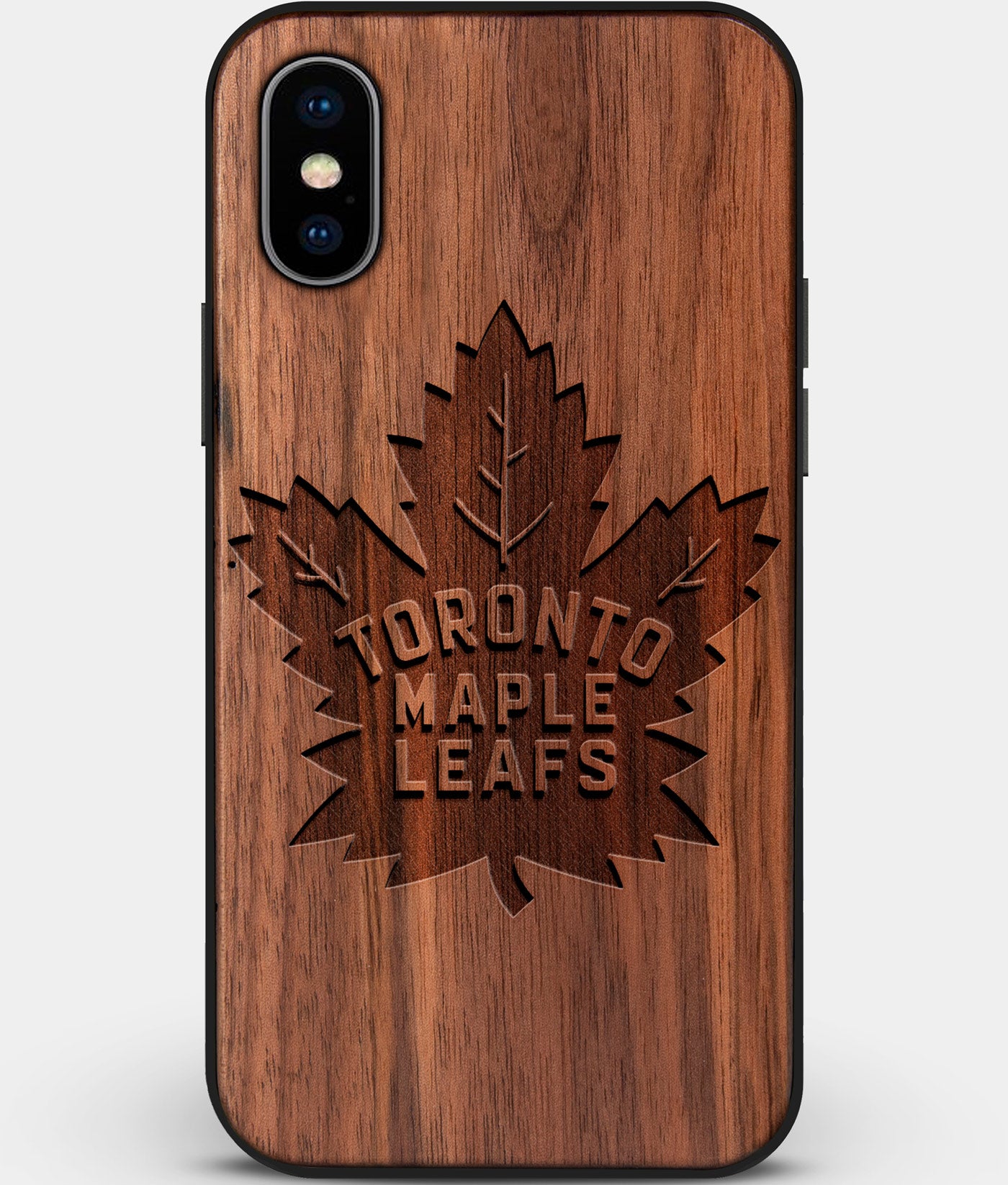 Custom Carved Wood Toronto Maple Leafs iPhone XS Max Case | Personalized Walnut Wood Toronto Maple Leafs Cover, Birthday Gift, Gifts For Him, Monogrammed Gift For Fan | by Engraved In Nature