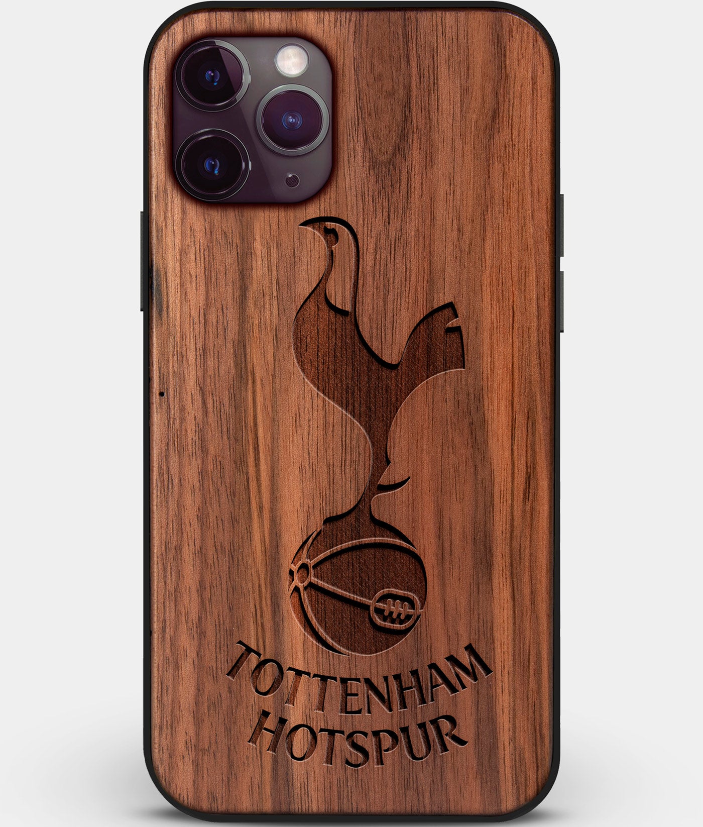 Custom Carved Wood Tottenham Hotspur F.C. iPhone 11 Pro Case | Personalized Walnut Wood Tottenham Hotspur F.C. Cover, Birthday Gift, Gifts For Him, Monogrammed Gift For Fan | by Engraved In Nature