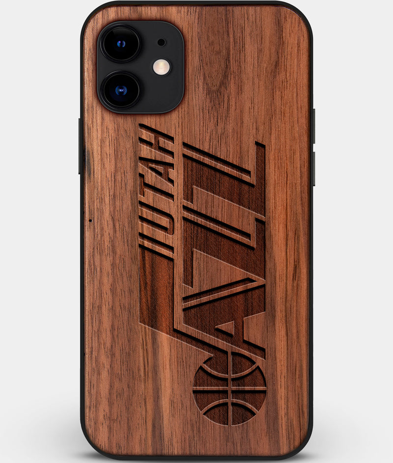 Custom Carved Wood Utah Jazz iPhone 11 Case | Personalized Walnut Wood Utah Jazz Cover, Birthday Gift, Gifts For Him, Monogrammed Gift For Fan | by Engraved In Nature
