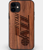 Custom Carved Wood Utah Jazz iPhone 11 Case | Personalized Walnut Wood Utah Jazz Cover, Birthday Gift, Gifts For Him, Monogrammed Gift For Fan | by Engraved In Nature