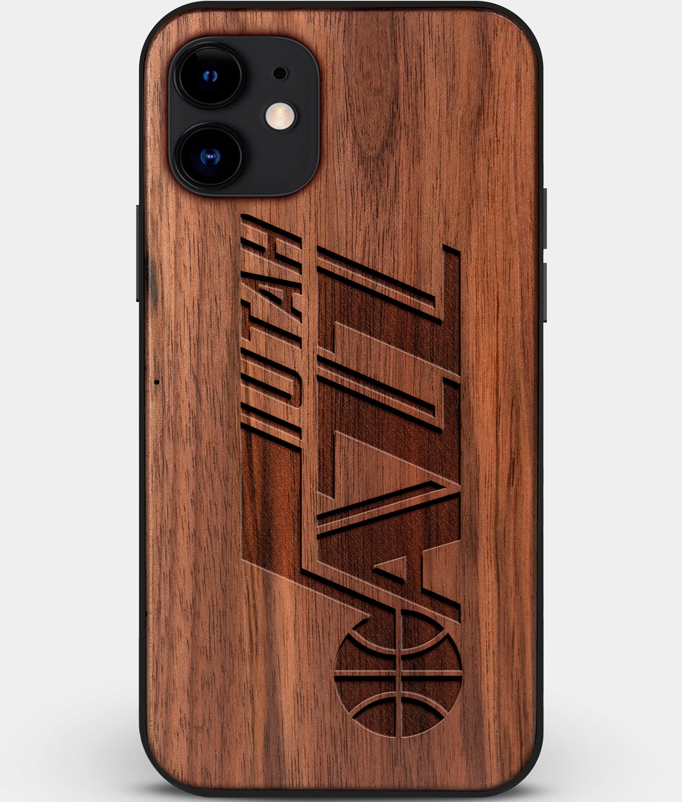 Custom Carved Wood Utah Jazz iPhone 12 Case | Personalized Walnut Wood Utah Jazz Cover, Birthday Gift, Gifts For Him, Monogrammed Gift For Fan | by Engraved In Nature