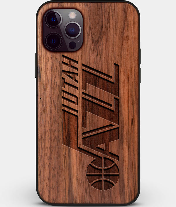 Custom Carved Wood Utah Jazz iPhone 12 Pro Max Case | Personalized Walnut Wood Utah Jazz Cover, Birthday Gift, Gifts For Him, Monogrammed Gift For Fan | by Engraved In Nature