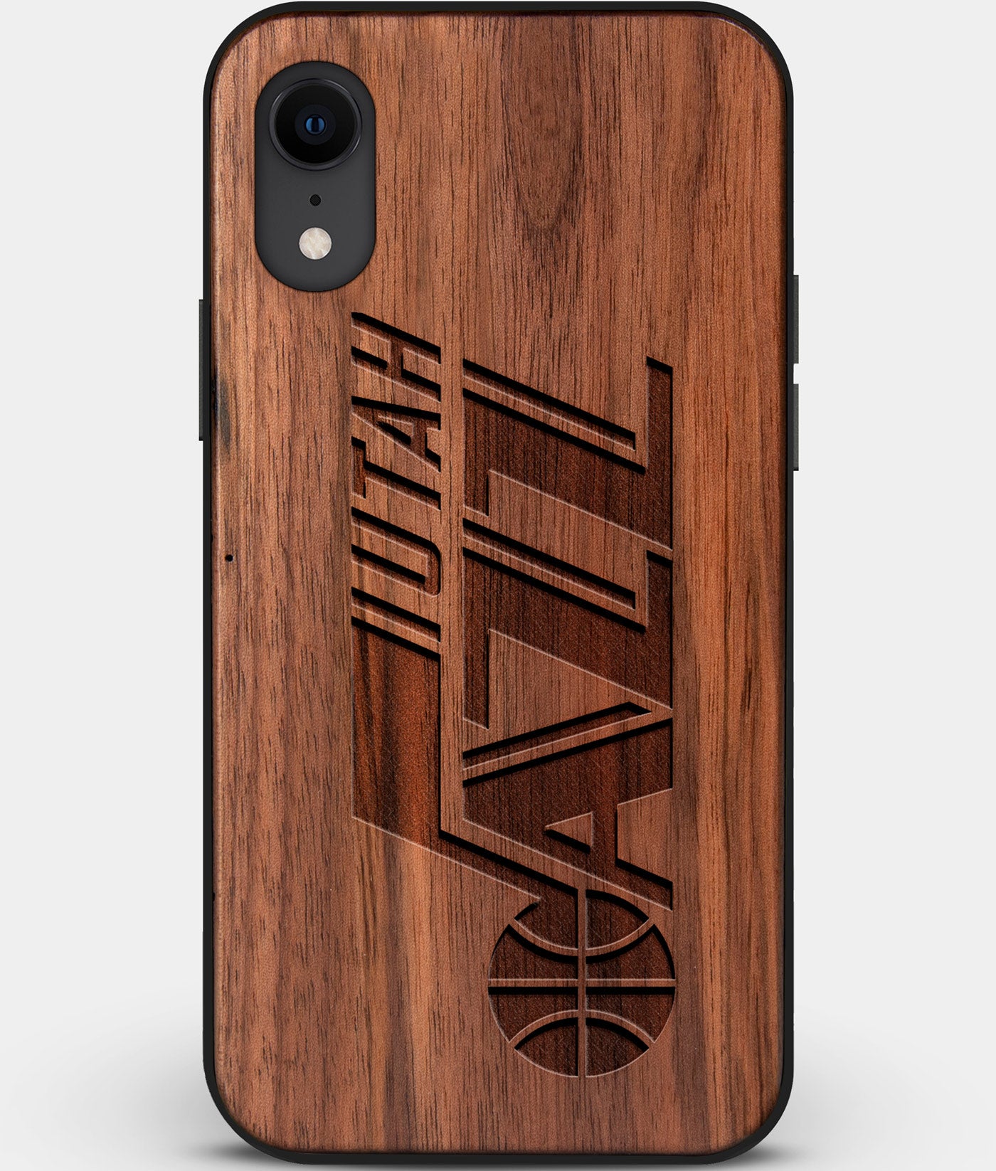 Custom Carved Wood Utah Jazz iPhone XR Case | Personalized Walnut Wood Utah Jazz Cover, Birthday Gift, Gifts For Him, Monogrammed Gift For Fan | by Engraved In Nature