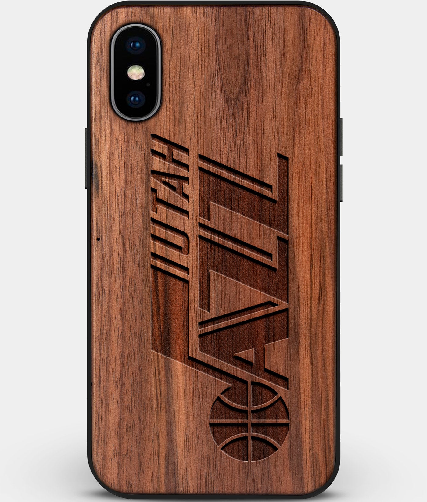 Custom Carved Wood Utah Jazz iPhone X/XS Case | Personalized Walnut Wood Utah Jazz Cover, Birthday Gift, Gifts For Him, Monogrammed Gift For Fan | by Engraved In Nature