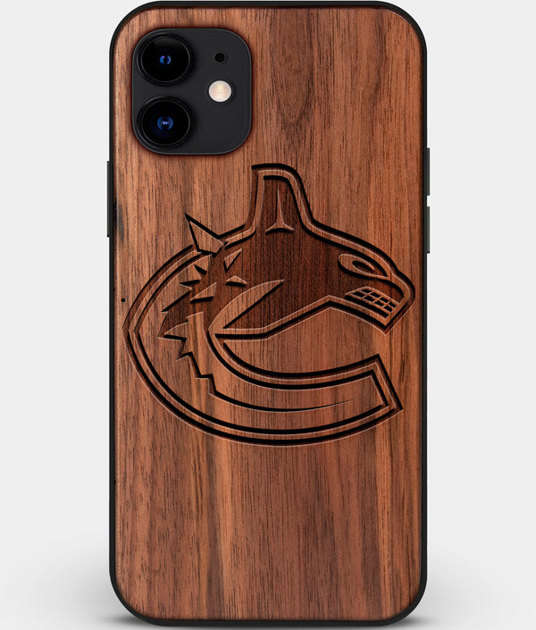 Custom Carved Wood Vancouver Canucks iPhone 11 Case | Personalized Walnut Wood Vancouver Canucks Cover, Birthday Gift, Gifts For Him, Monogrammed Gift For Fan | by Engraved In Nature