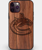 Custom Carved Wood Vancouver Canucks iPhone 11 Pro Case | Personalized Walnut Wood Vancouver Canucks Cover, Birthday Gift, Gifts For Him, Monogrammed Gift For Fan | by Engraved In Nature