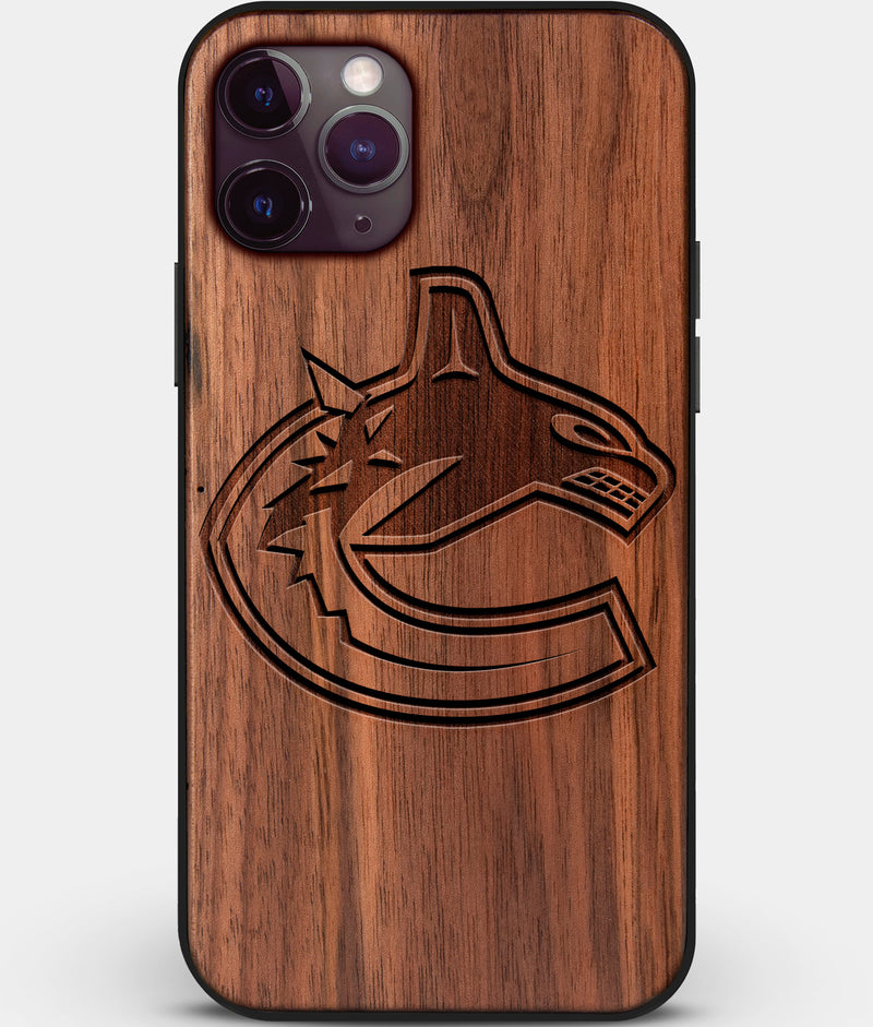 Custom Carved Wood Vancouver Canucks iPhone 11 Pro Max Case | Personalized Walnut Wood Vancouver Canucks Cover, Birthday Gift, Gifts For Him, Monogrammed Gift For Fan | by Engraved In Nature