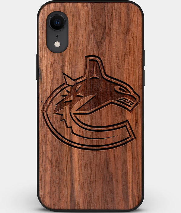 Custom Carved Wood Vancouver Canucks iPhone XR Case | Personalized Walnut Wood Vancouver Canucks Cover, Birthday Gift, Gifts For Him, Monogrammed Gift For Fan | by Engraved In Nature