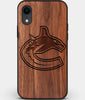 Custom Carved Wood Vancouver Canucks iPhone XR Case | Personalized Walnut Wood Vancouver Canucks Cover, Birthday Gift, Gifts For Him, Monogrammed Gift For Fan | by Engraved In Nature