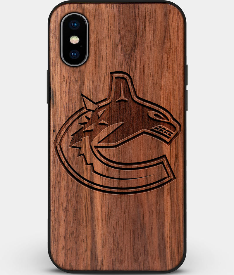 Custom Carved Wood Vancouver Canucks iPhone XS Max Case | Personalized Walnut Wood Vancouver Canucks Cover, Birthday Gift, Gifts For Him, Monogrammed Gift For Fan | by Engraved In Nature