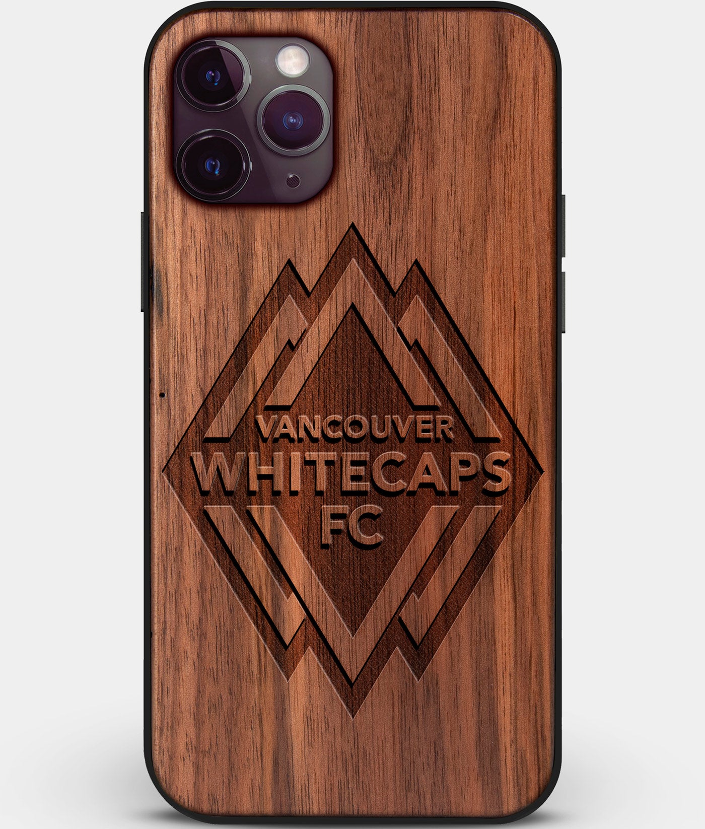 Custom Carved Wood Vancouver Whitecaps FC iPhone 11 Pro Max Case | Personalized Walnut Wood Vancouver Whitecaps FC Cover, Birthday Gift, Gifts For Him, Monogrammed Gift For Fan | by Engraved In Nature