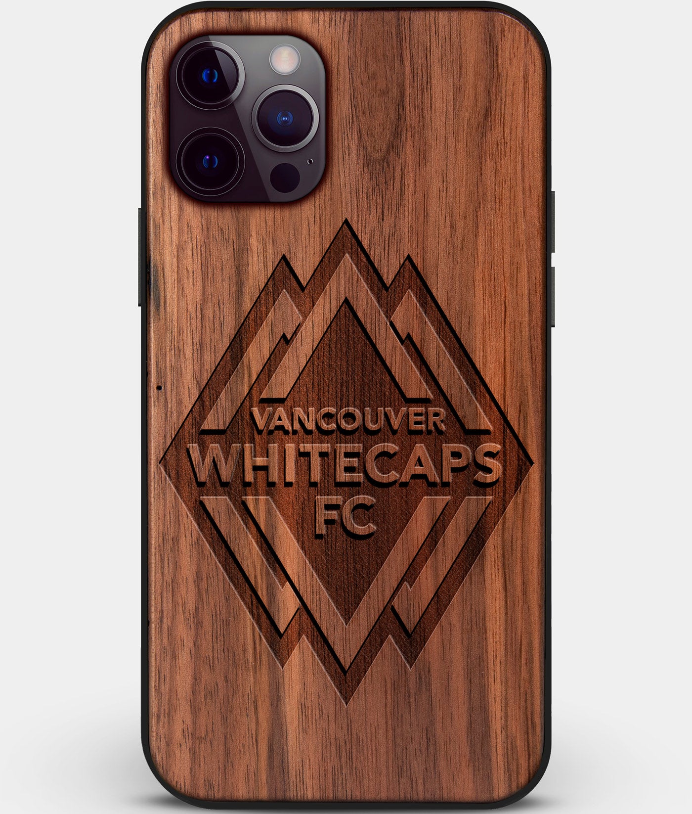 Custom Carved Wood Vancouver Whitecaps FC iPhone 12 Pro Case | Personalized Walnut Wood Vancouver Whitecaps FC Cover, Birthday Gift, Gifts For Him, Monogrammed Gift For Fan | by Engraved In Nature
