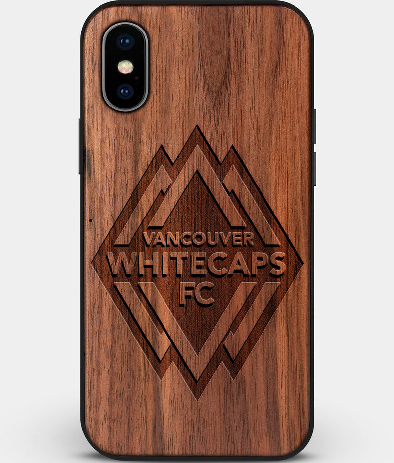 Custom Carved Wood Vancouver Whitecaps FC iPhone X/XS Case | Personalized Walnut Wood Vancouver Whitecaps FC Cover, Birthday Gift, Gifts For Him, Monogrammed Gift For Fan | by Engraved In Nature