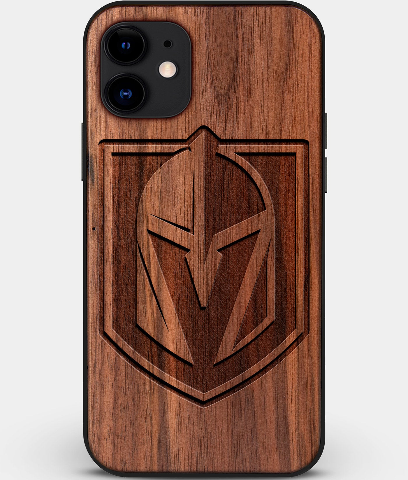 Custom Carved Wood Vegas Golden Knights iPhone 11 Case | Personalized Walnut Wood Vegas Golden Knights Cover, Birthday Gift, Gifts For Him, Monogrammed Gift For Fan | by Engraved In Nature