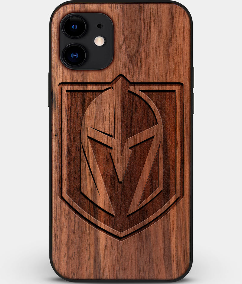 Custom Carved Wood Vegas Golden Knights iPhone 11 Case | Personalized Walnut Wood Vegas Golden Knights Cover, Birthday Gift, Gifts For Him, Monogrammed Gift For Fan | by Engraved In Nature