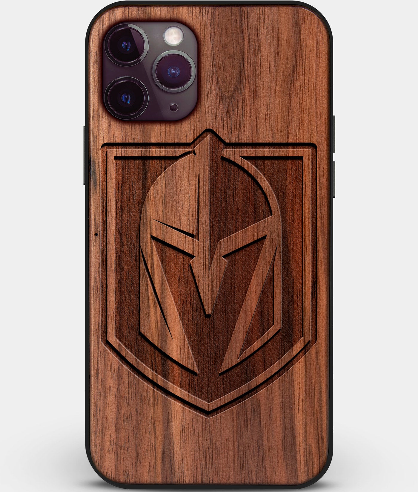 Custom Carved Wood Vegas Golden Knights iPhone 11 Pro Case | Personalized Walnut Wood Vegas Golden Knights Cover, Birthday Gift, Gifts For Him, Monogrammed Gift For Fan | by Engraved In Nature