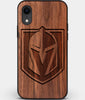 Custom Carved Wood Vegas Golden Knights iPhone XR Case | Personalized Walnut Wood Vegas Golden Knights Cover, Birthday Gift, Gifts For Him, Monogrammed Gift For Fan | by Engraved In Nature