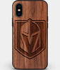 Custom Carved Wood Vegas Golden Knights iPhone X/XS Case | Personalized Walnut Wood Vegas Golden Knights Cover, Birthday Gift, Gifts For Him, Monogrammed Gift For Fan | by Engraved In Nature