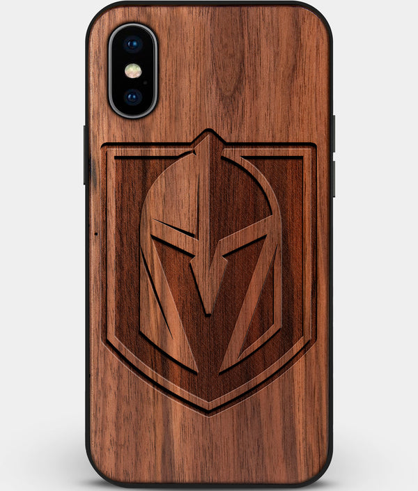Custom Carved Wood Vegas Golden Knights iPhone XS Max Case | Personalized Walnut Wood Vegas Golden Knights Cover, Birthday Gift, Gifts For Him, Monogrammed Gift For Fan | by Engraved In Nature