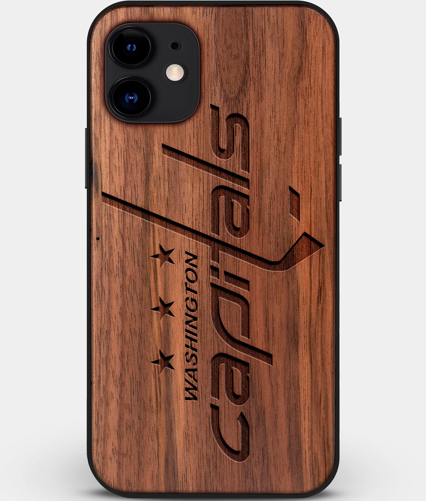 Custom Carved Wood Washington Capitals iPhone 11 Case | Personalized Walnut Wood Washington Capitals Cover, Birthday Gift, Gifts For Him, Monogrammed Gift For Fan | by Engraved In Nature