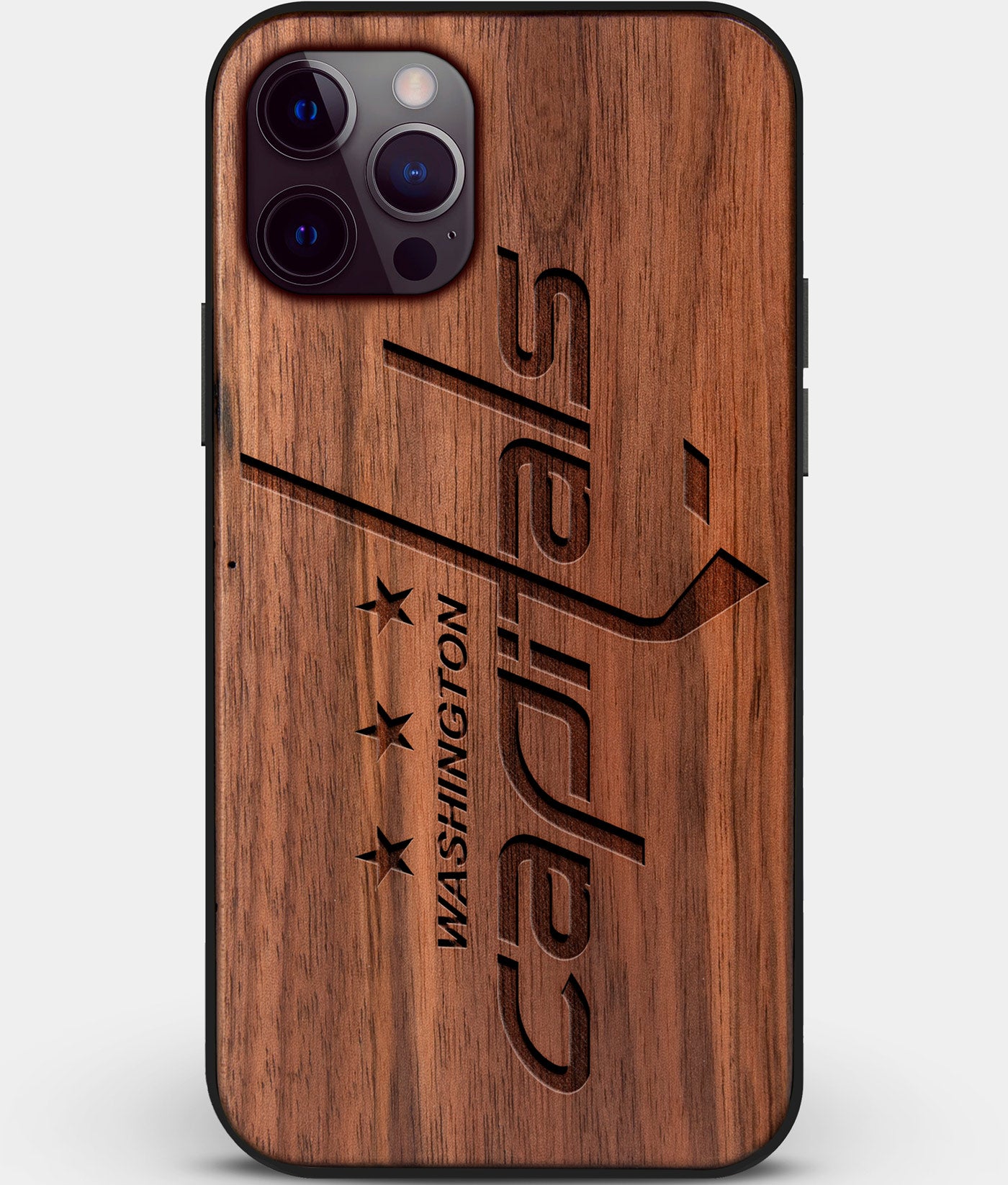 Custom Carved Wood Washington Capitals iPhone 12 Pro Case | Personalized Walnut Wood Washington Capitals Cover, Birthday Gift, Gifts For Him, Monogrammed Gift For Fan | by Engraved In Nature