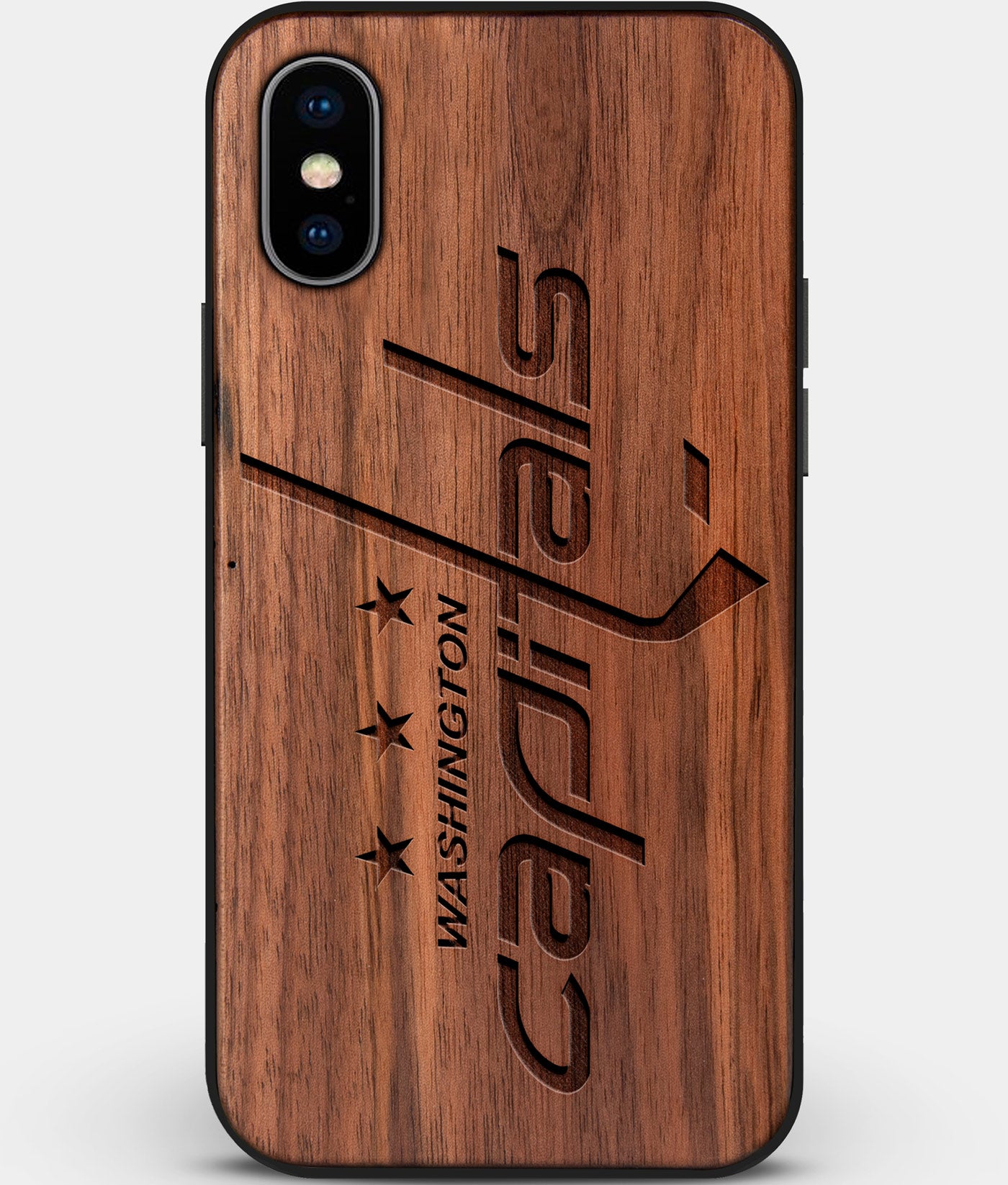 Custom Carved Wood Washington Capitals iPhone X/XS Case | Personalized Walnut Wood Washington Capitals Cover, Birthday Gift, Gifts For Him, Monogrammed Gift For Fan | by Engraved In Nature