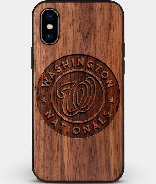 Custom Carved Wood Washington Nationals iPhone X/XS Case | Personalized Walnut Wood Washington Nationals Cover, Birthday Gift, Gifts For Him, Monogrammed Gift For Fan | by Engraved In Nature