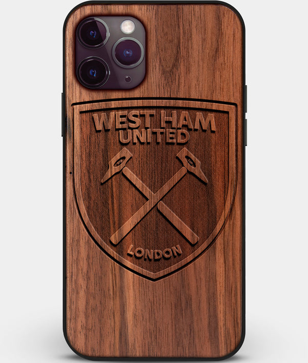 Custom Carved Wood West Ham United F.C. iPhone 11 Pro Max Case | Personalized Walnut Wood West Ham United F.C. Cover, Birthday Gift, Gifts For Him, Monogrammed Gift For Fan | by Engraved In Nature