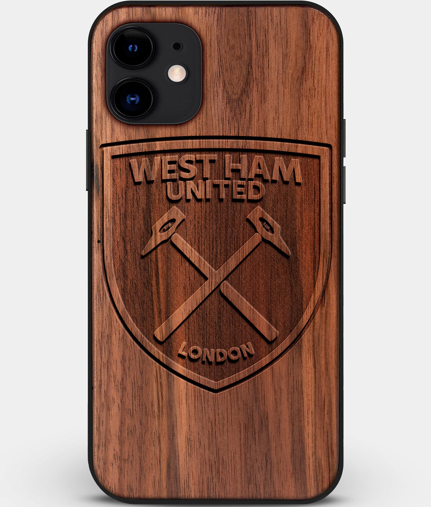 Custom Carved Wood West Ham United F.C. iPhone 12 Case | Personalized Walnut Wood West Ham United F.C. Cover, Birthday Gift, Gifts For Him, Monogrammed Gift For Fan | by Engraved In Nature