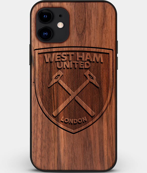 Custom Carved Wood West Ham United F.C. iPhone 12 Mini Case | Personalized Walnut Wood West Ham United F.C. Cover, Birthday Gift, Gifts For Him, Monogrammed Gift For Fan | by Engraved In Nature